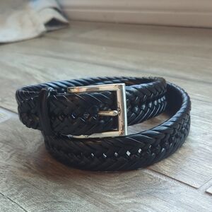 Aldo Black Braided Leather Belt with Silver Buckle